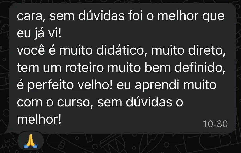 Depoimento de aluno elogiando a didática do Protocolo WABA: direto ao ponto, sem enrolação