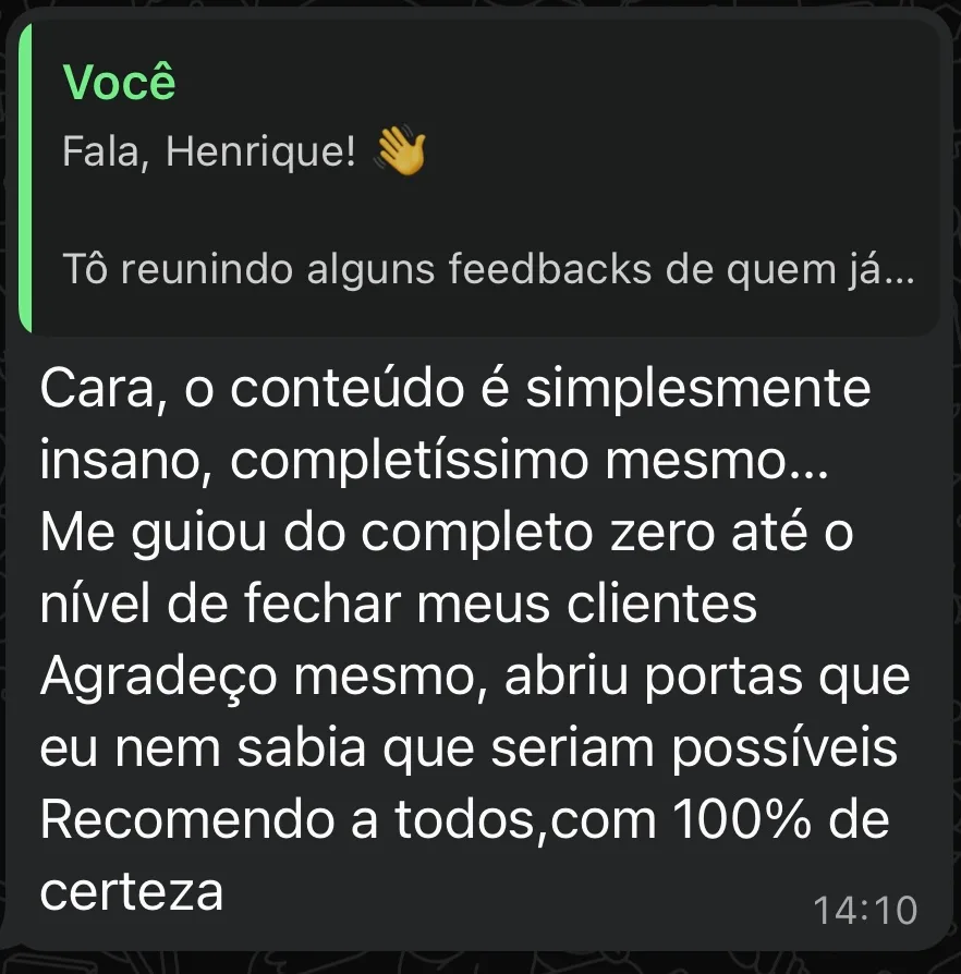 Depoimento @Conteudo_Top: partiu do zero absoluto até fechar os primeiros clientes